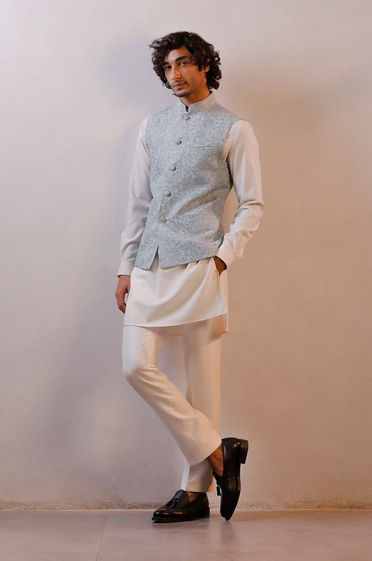 GREY NEHRU JACKET KURTA SET