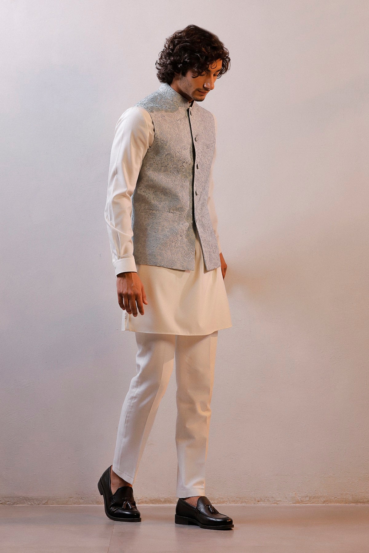 GREY NEHRU JACKET KURTA SET