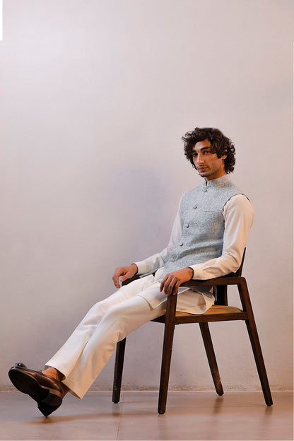 GREY NEHRU JACKET KURTA SET