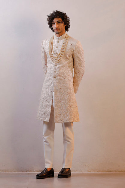 IVORY HAND EMBORIDERED SHERWANI SET