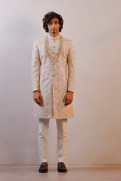 IVORY HAND EMBORIDERED SHERWANI SET