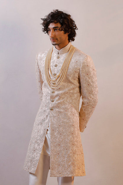 IVORY HAND EMBORIDERED SHERWANI SET