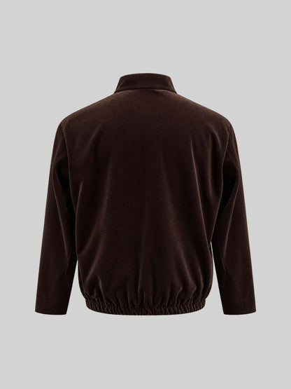 Brown Velvet Mandarin Collar Jacket for Men