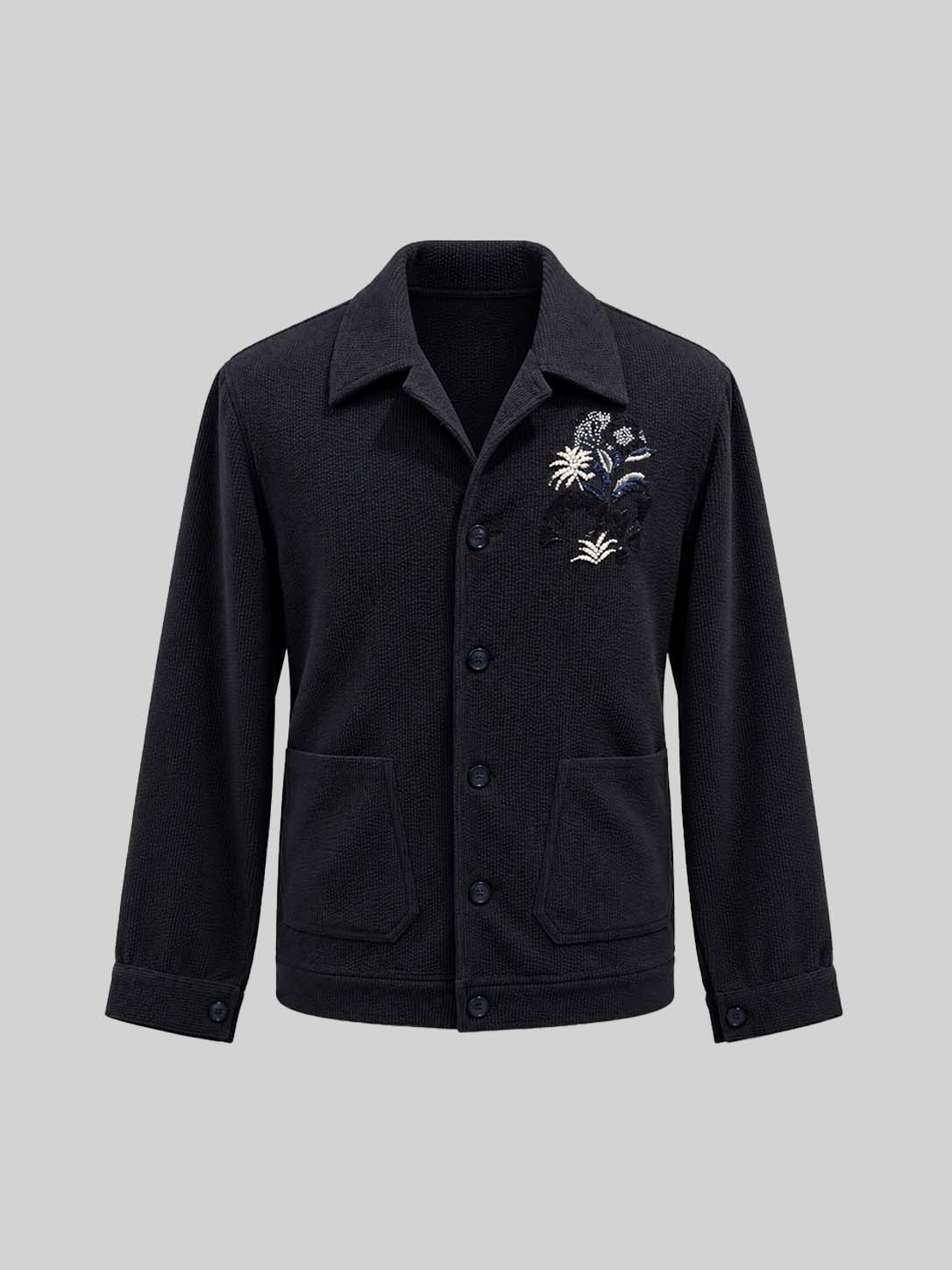 Navy Corduroy Embroidered Jacket for Men