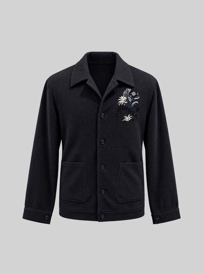 Navy Corduroy Embroidered Jacket for Men
