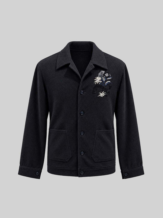 Navy Corduroy Embroidered Jacket