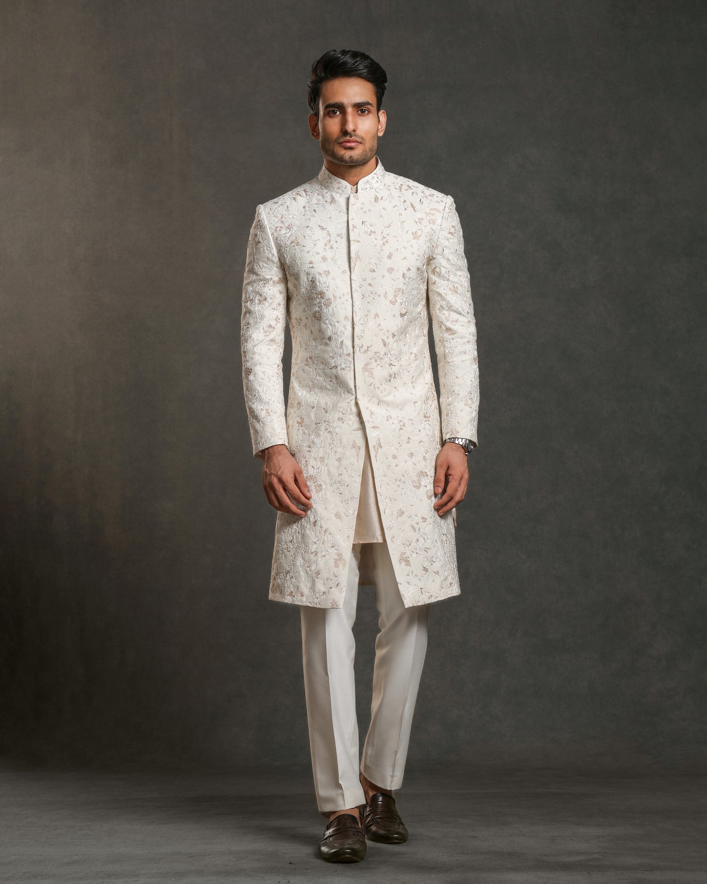 IVORY THREAD WITH BREAD EMBROIDERY SHERWANI