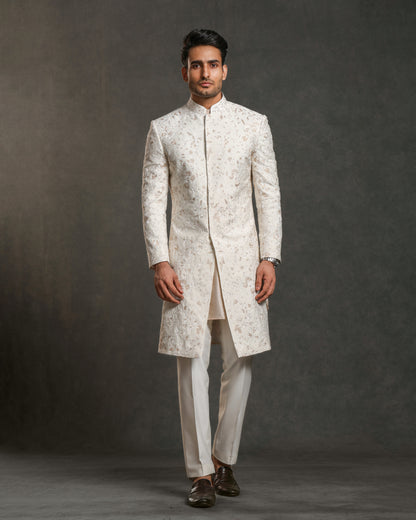 IVORY THREAD WITH BREAD EMBROIDERY SHERWANI