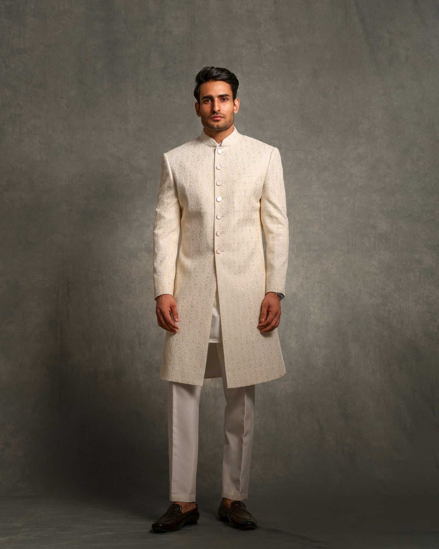 IVORY CHIKANKARI EMBROIDERY SHERWANI