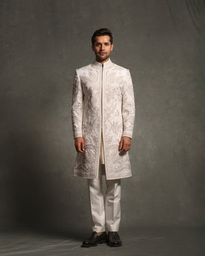 IVORY GLASS CUT EMBROIDERY SHERWANI