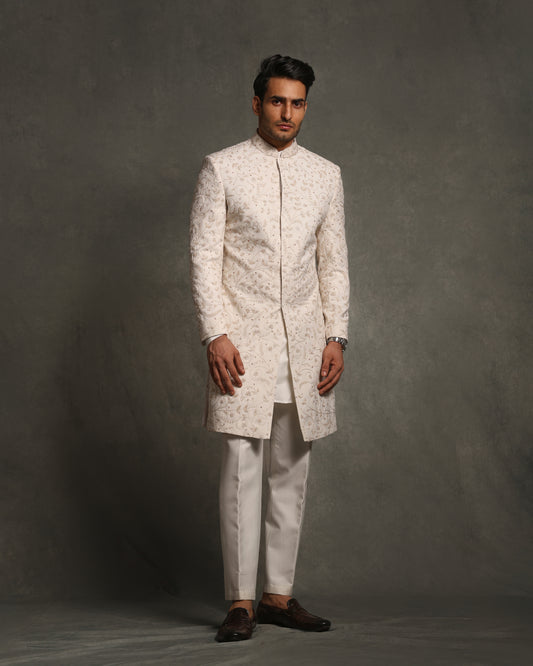 IVORY FULLY THREAD WITH BREAD EMBROIDERY SHERWANI