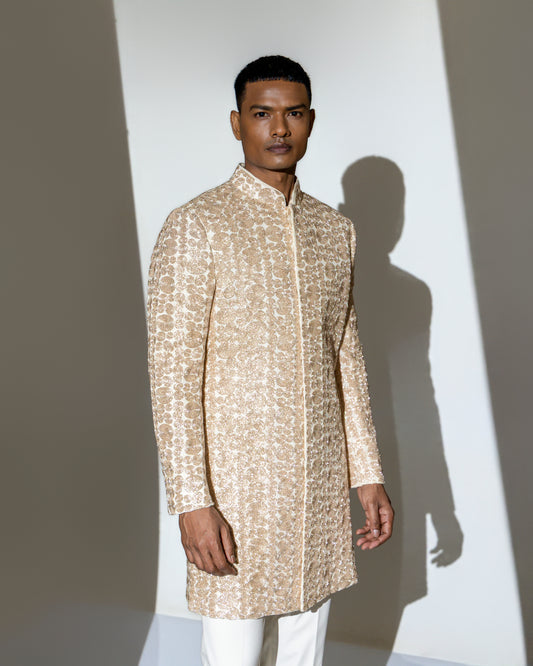 OFF WHITE HEAVY  GLASS EMBROIDERY  INDO WESTERN SET