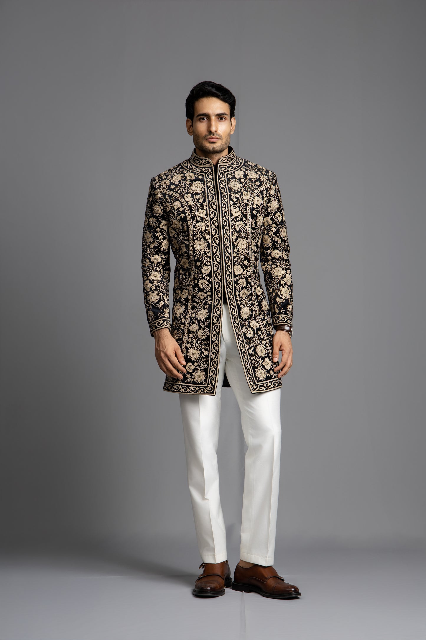 BLACK GOLDEN THREAD WITH SEQUNCE EMBROIDERY INDOWESTERN SET