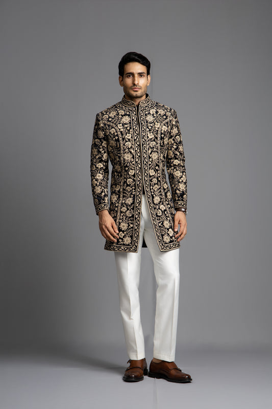 BLACK GOLDEN THREAD WITH SEQUNCE EMBROIDERY INDOWESTERN SET