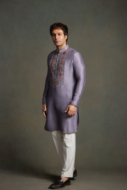 PURPLE  MIRROR EMBROIDERY KURTA SET