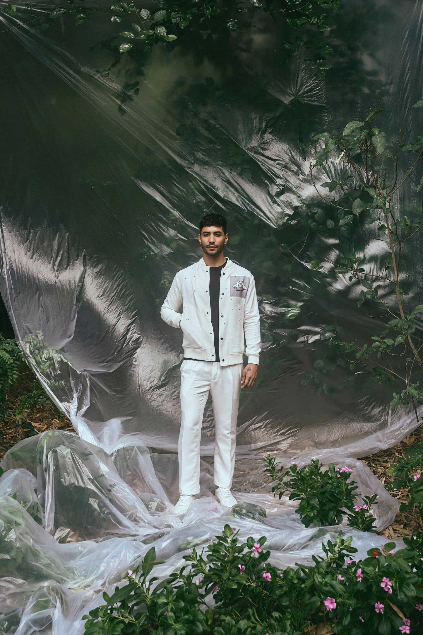 LINEN BOMBER PRINTED JACKET