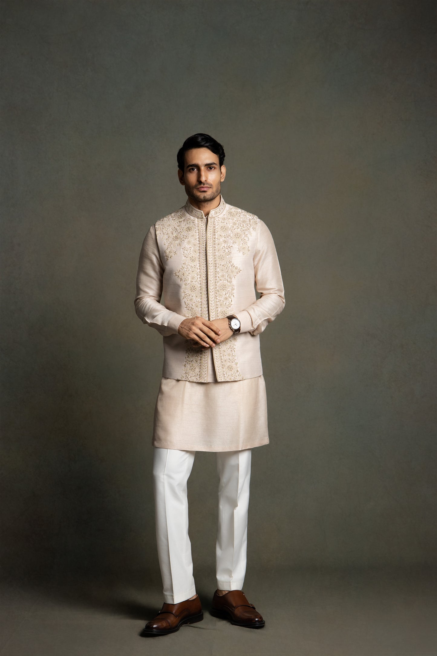ROSE PINK SILK EMBROIDERY NEHRU JACKET SET