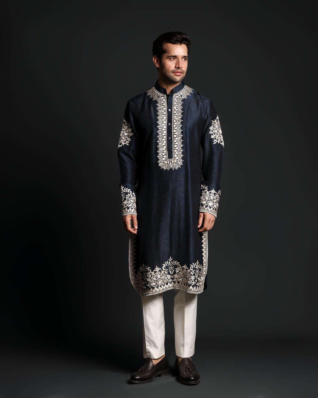 MIDNIGHT BLUE FULL EMBROIDERY KURTA SET