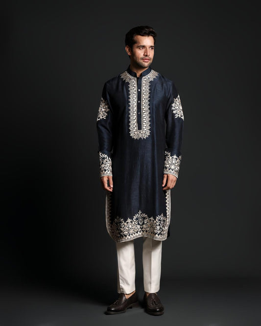 MIDNIGHT BLUE FULL EMBROIDERY KURTA SET