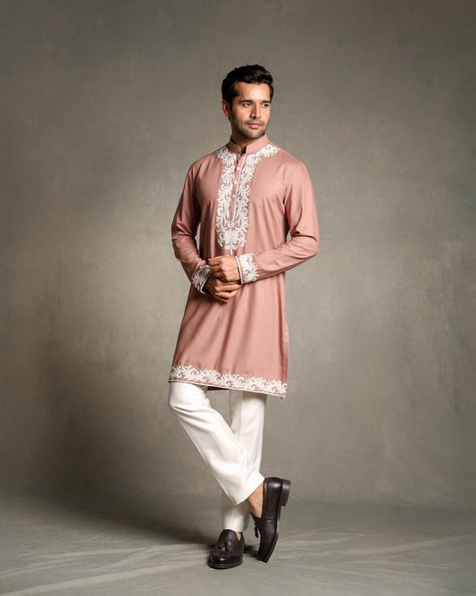 PEACH EMBROIDERY KURTA SET
