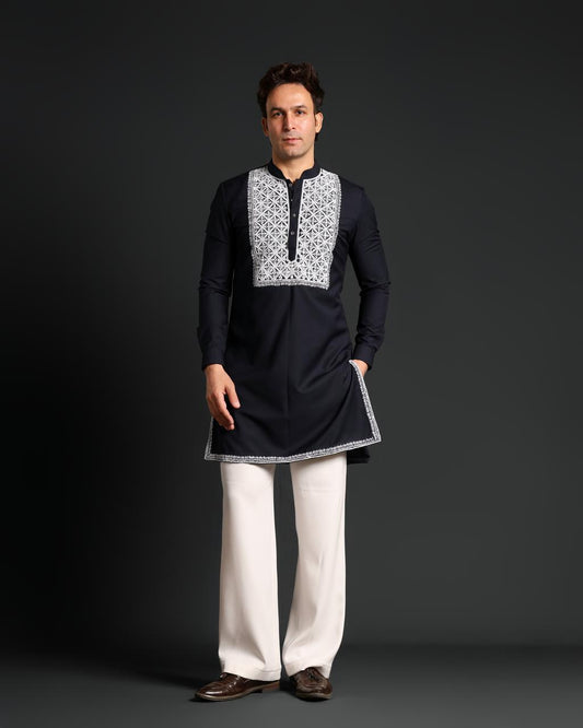 DARK BLUE THREAD EMBROIDERY KURTA SET