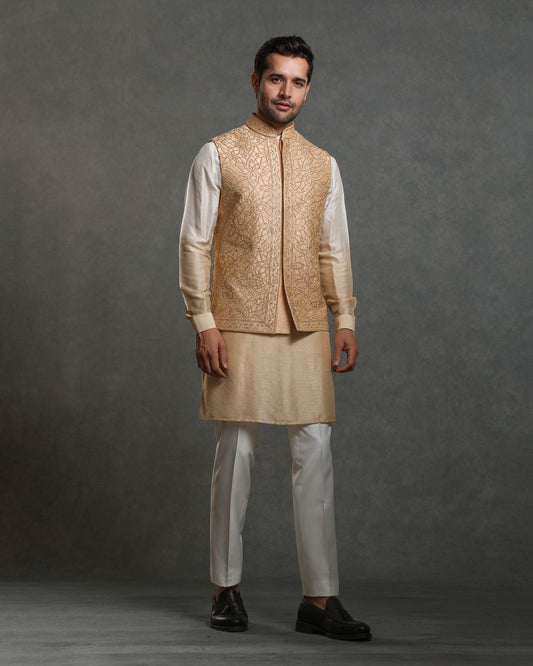 GOLDEN GLASS THREAD NEHRU JACKET OMBRE KURTA SET