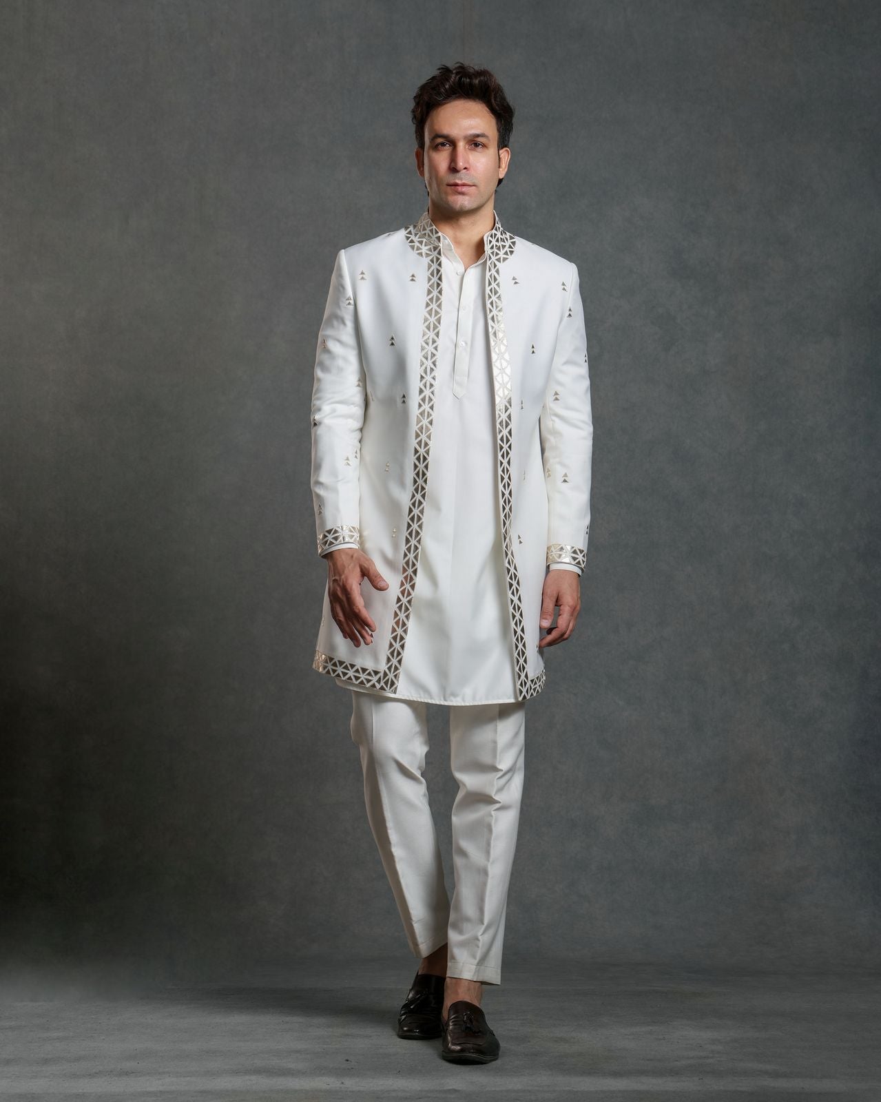 OFF WHIGHT WITH GOLDEN EMBROIDERY INDO WESTERN SET
