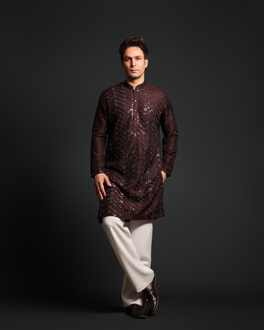 BROWN MIRROR KURTA SET
