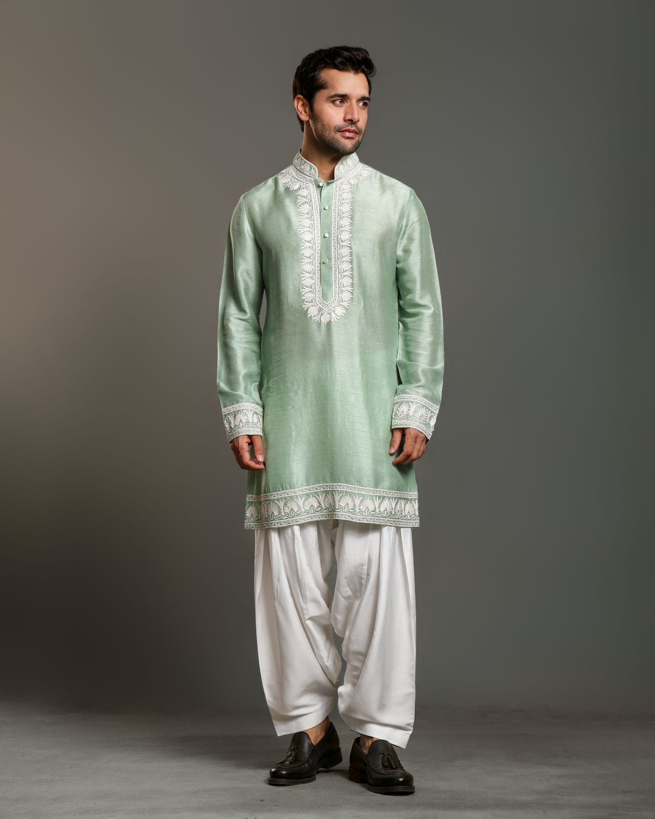 MINT GREEN THREAD EMBROIDERY KURTA SET