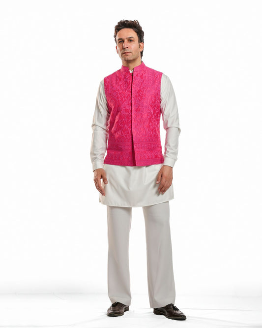 PINK THREAD EMBROIDERY NEHRU JACKET KURTA SET