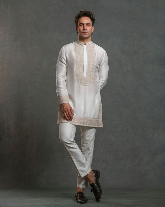 WHITE  THREAD EMBROIDERY KURTA SET