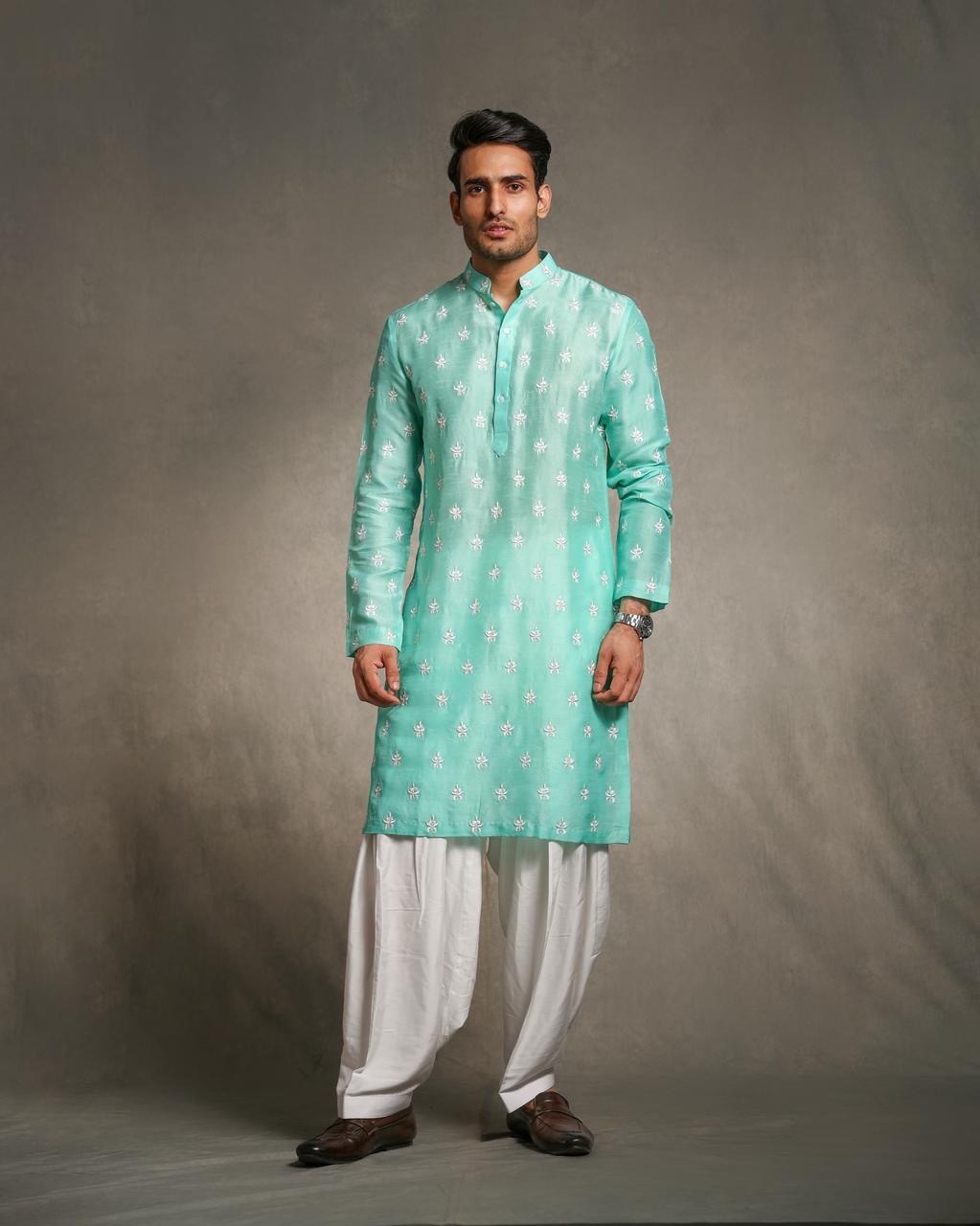 SEA BLUE THREAD EMBROIDERY KURTA SET
