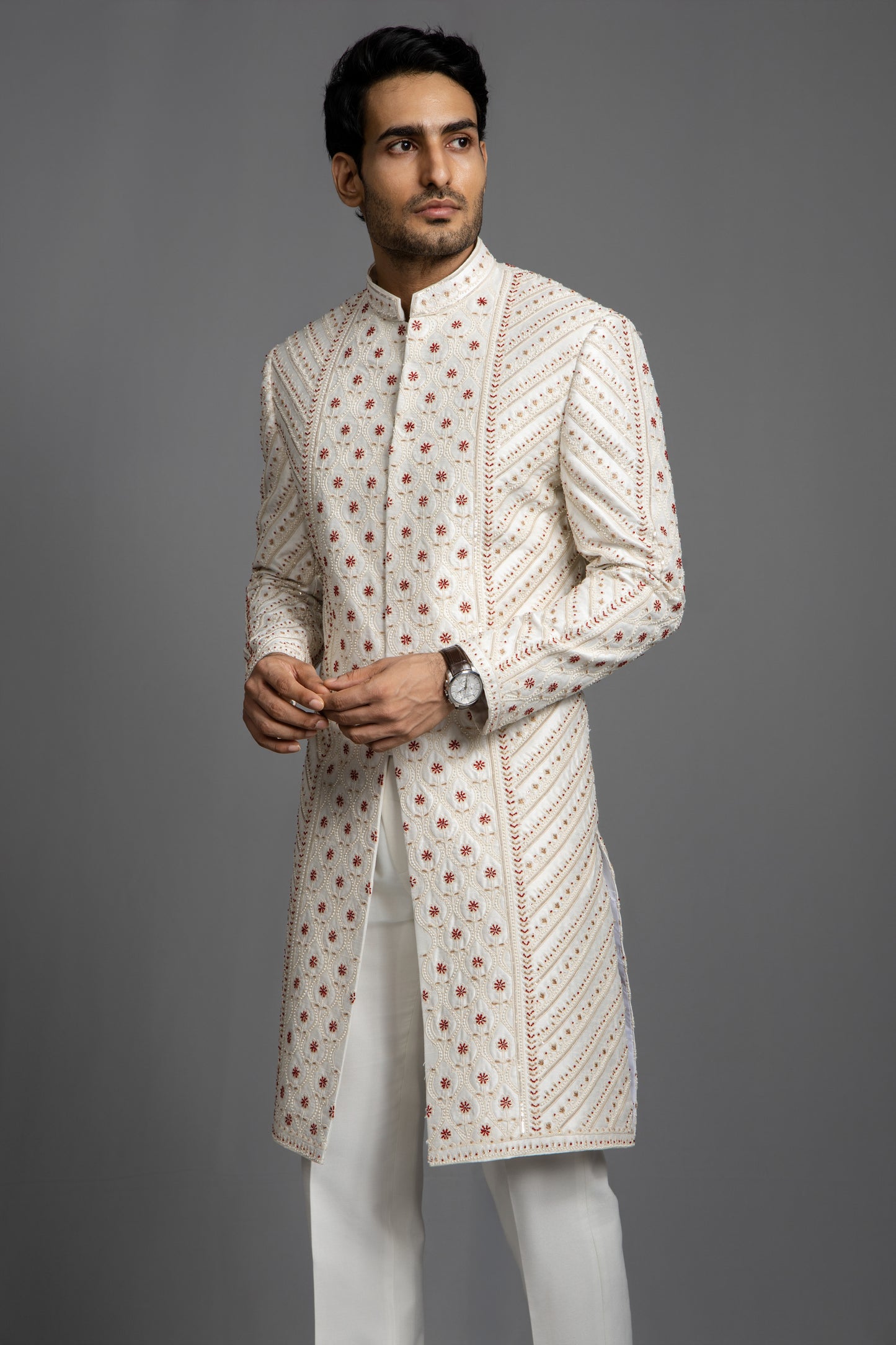 IVORY EMBROIDERY SEQUNCE SHERWANI SET