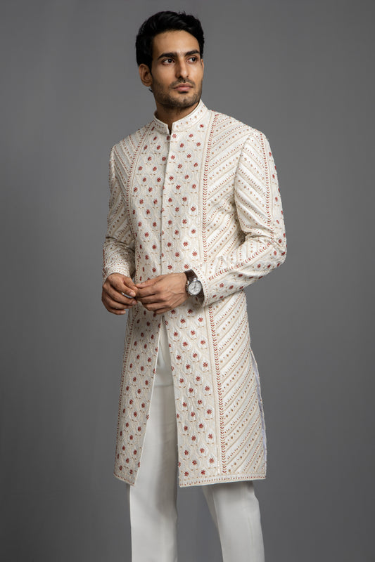 IVORY EMBROIDERY SEQUNCE SHERWANI SET