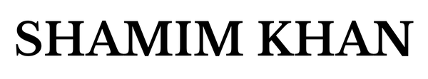 Text 'SHAMIM KHAN' in black on a white background