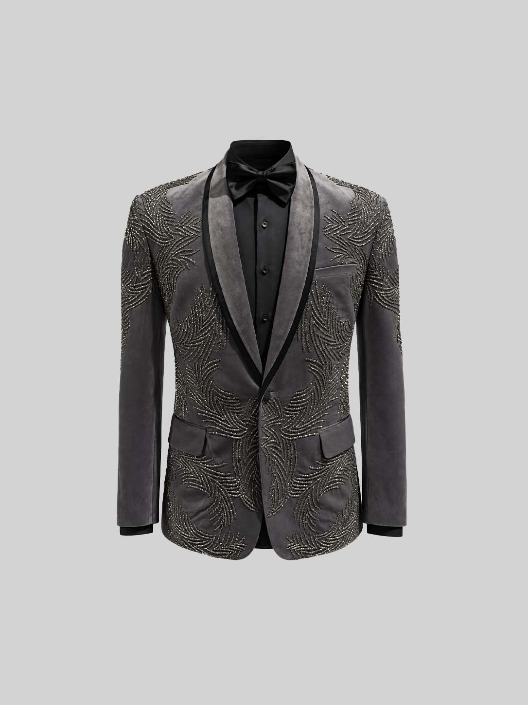 GREY GLASS-CUT EMBROIDERY TUXEDO
