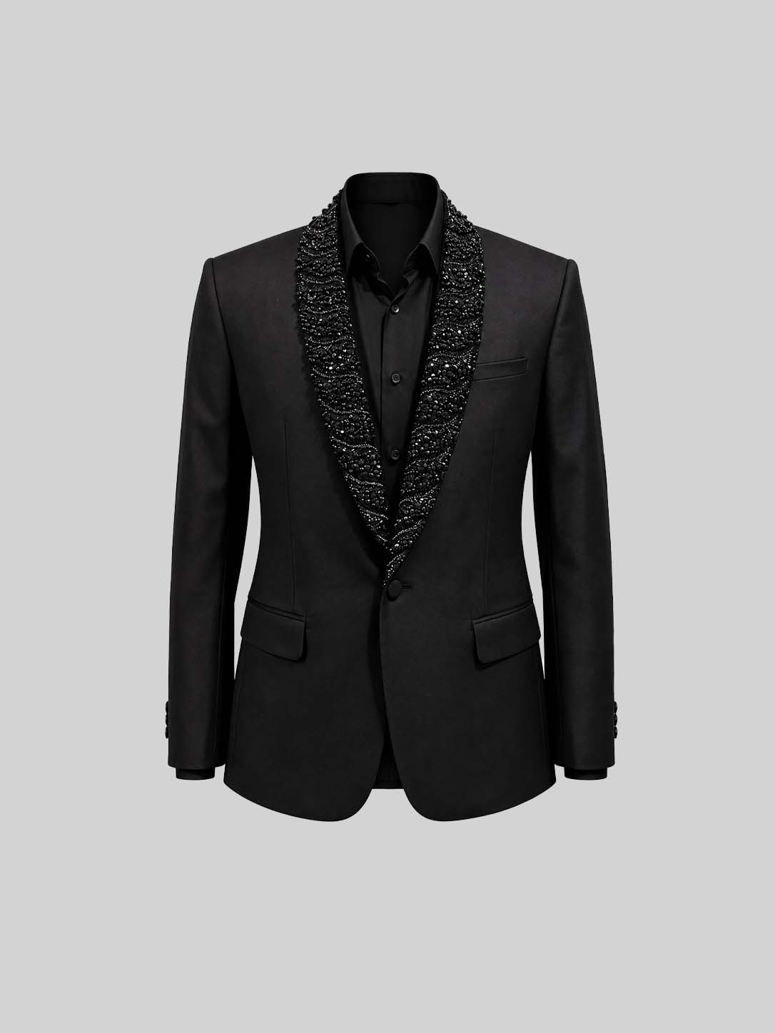 Black Crystal Stone Embellished Tuxedo