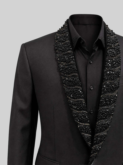 Black Crystal Stone Embellished Tuxedo