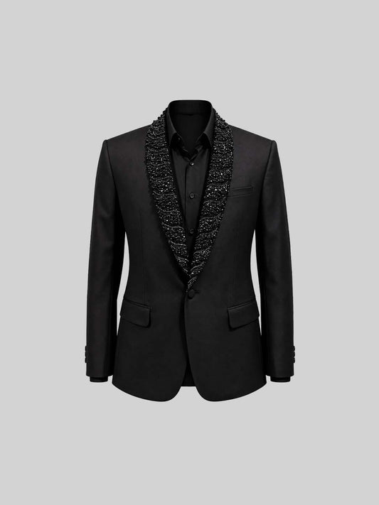 Black Crystal Stone Embellished Tuxedo