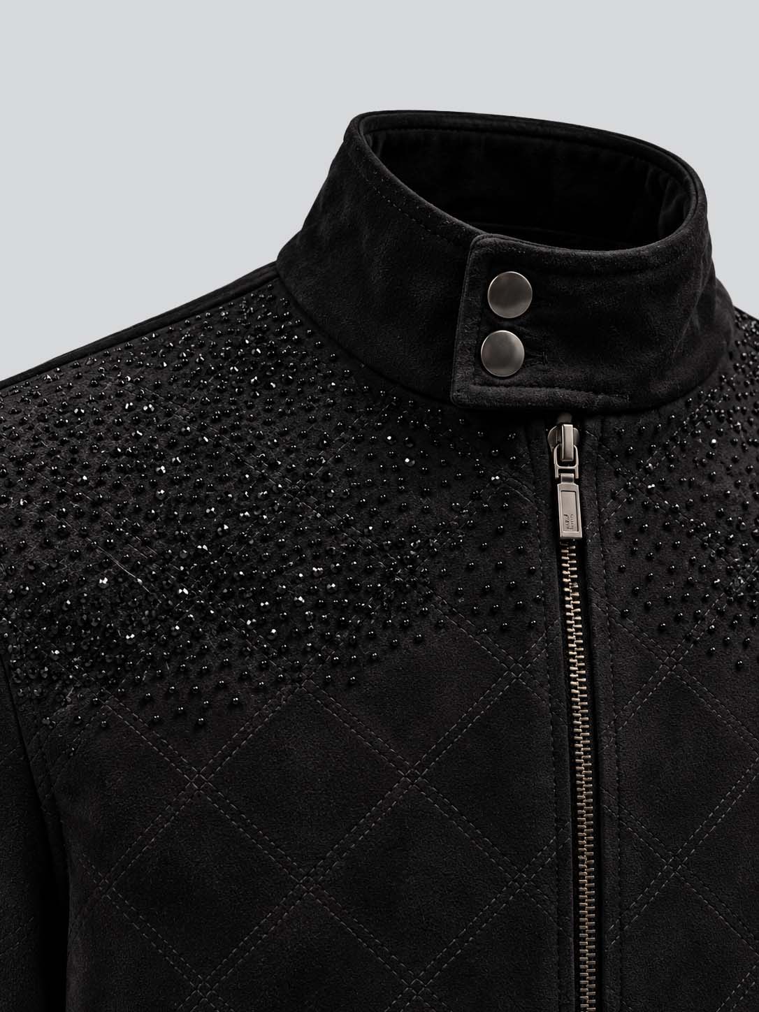 Black Suede Sequin Embellished Jacket for Men
