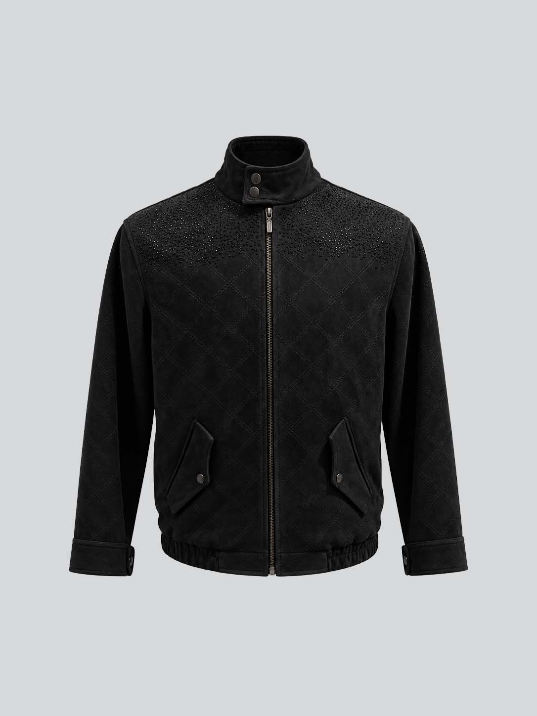 Black Suede Sequin Embellished Jacket for Men