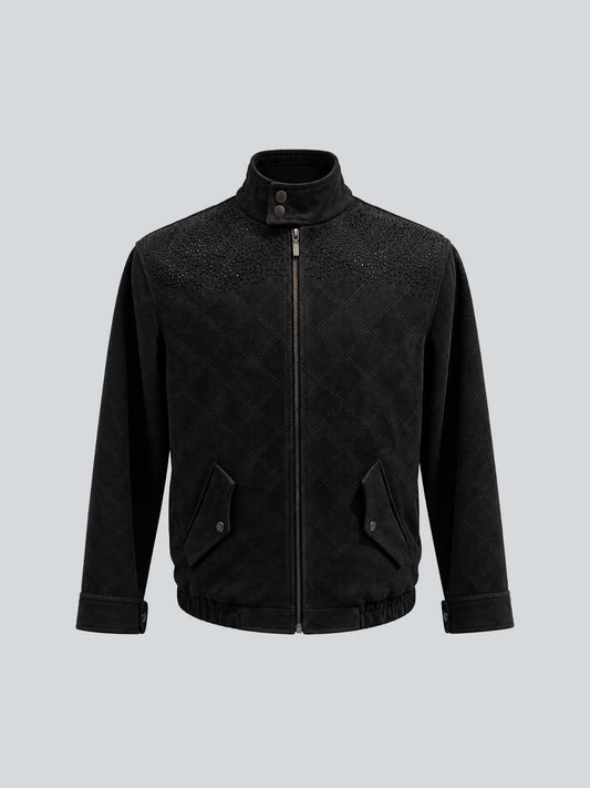 Black Suede Sequin Embellished Jacket