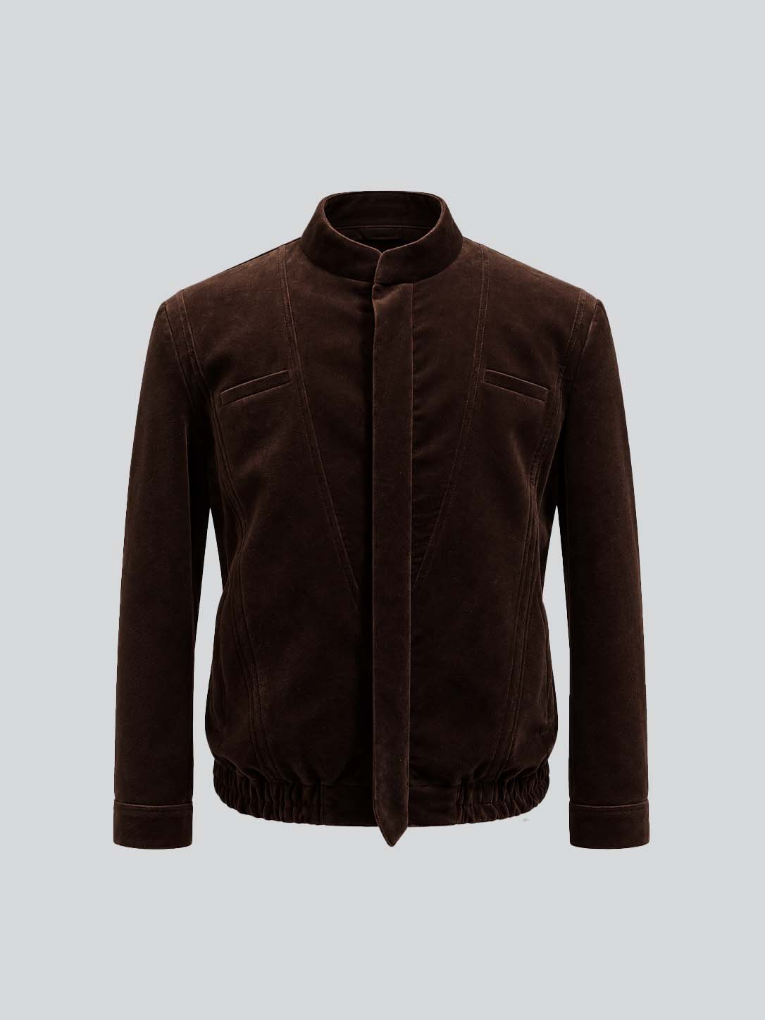 Brown Velvet Mandarin Collar Jacket for Men