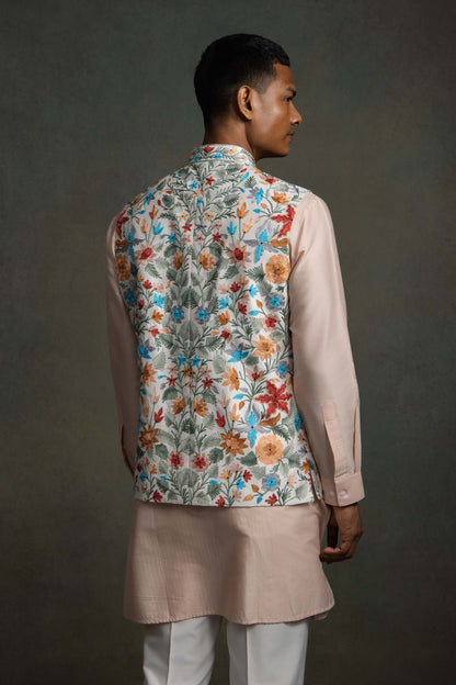 MULTI COLOUR SILK EMBROIDERY NEHRU JACKET SET