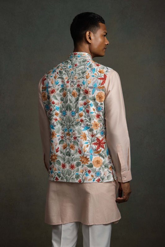 MULTI COLOUR SILK EMBROIDERYN NEHRU JACKET SET