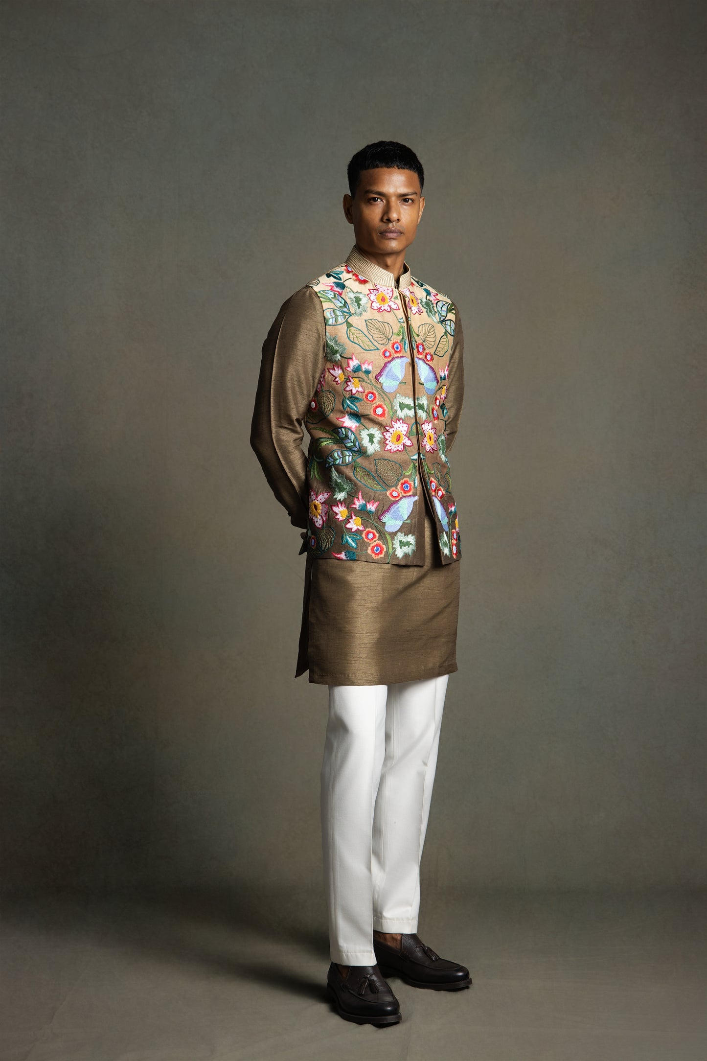 OMBRE MULTI COLOUR SILK  EMBROIDERY  NEHRU JACKET SET