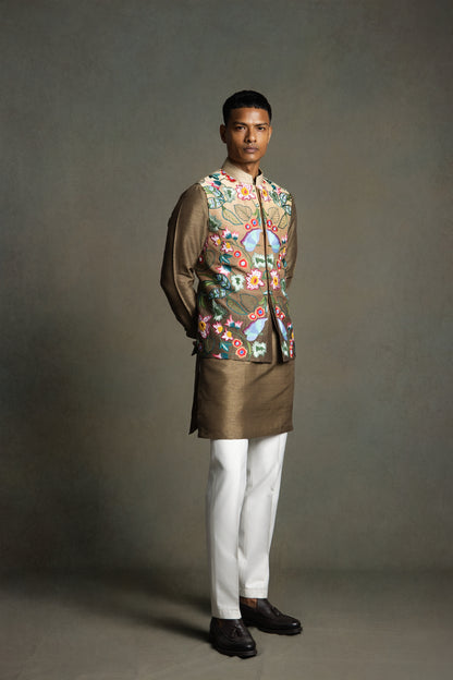 OMBRE MULTI COLOUR SILK  EMBROIDERY  NEHRU JACKET SET