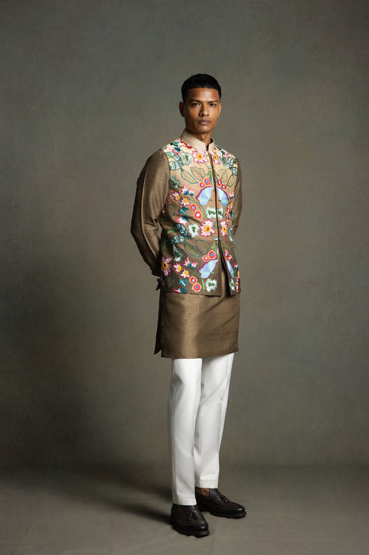 OMBRE MULTI COLOUR SILK  EMBROIDERY  NEHRU JACKET SET