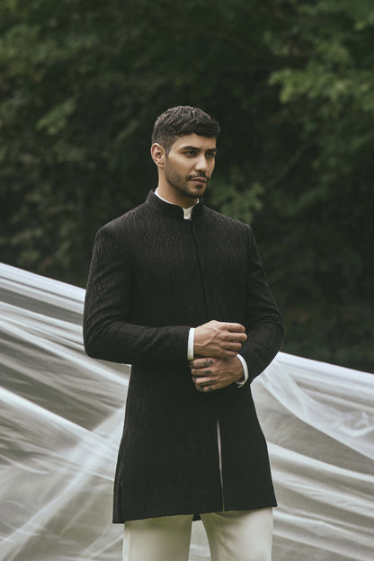 BLACK THREAD EMBROIDERY WITH GLASS INDOWESTERN