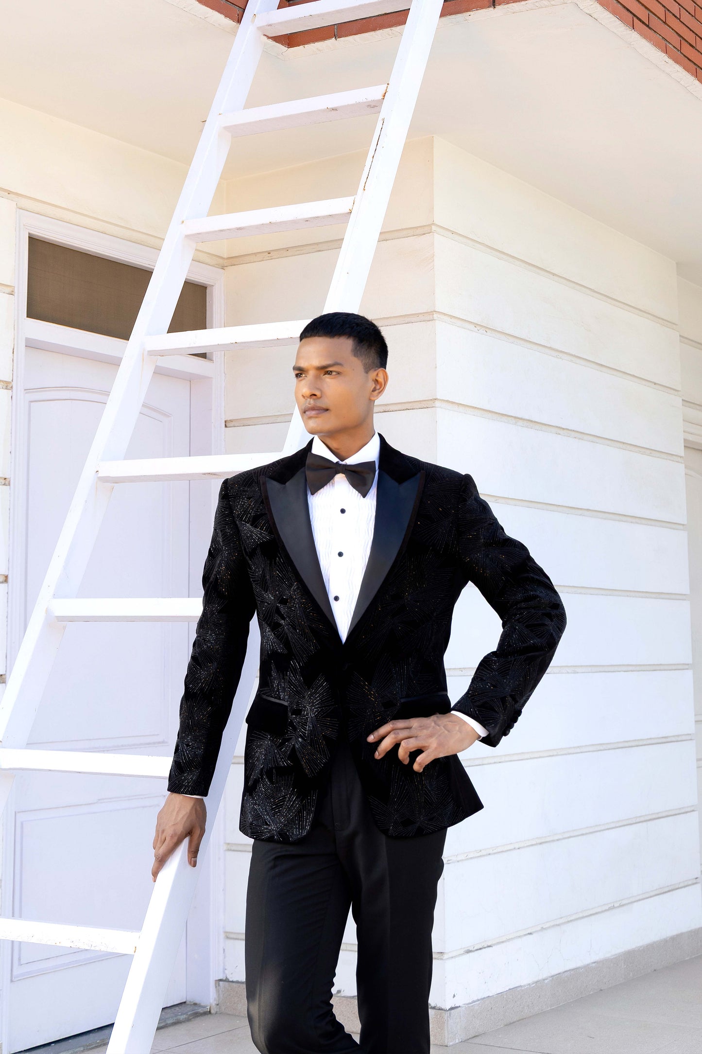 BLACK BELVET BEADS WITH GLASS WORK TUXEDO